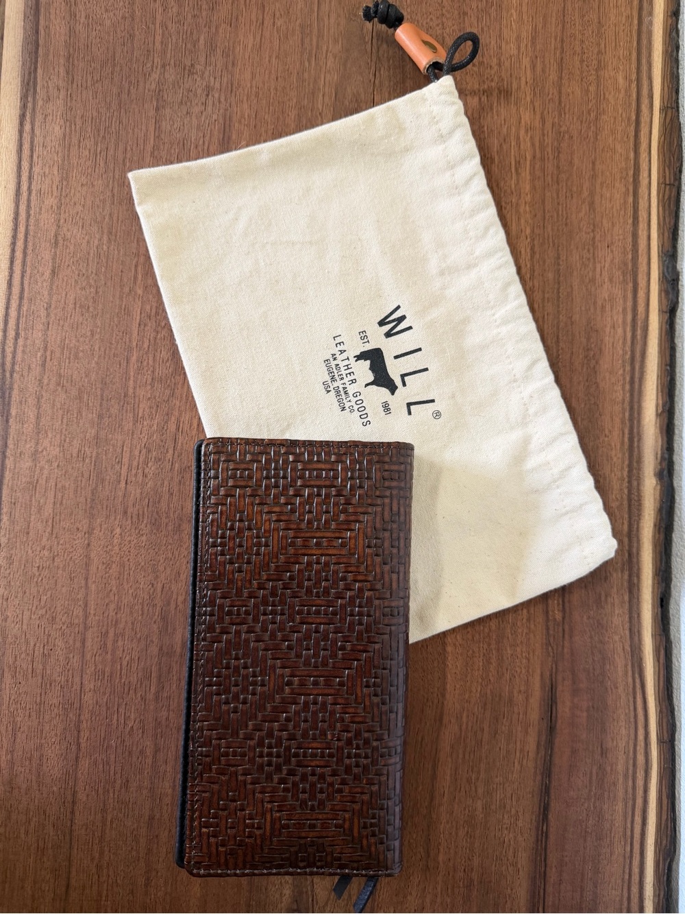 Will Leather Goods Brown Woven Leather Long Wallet